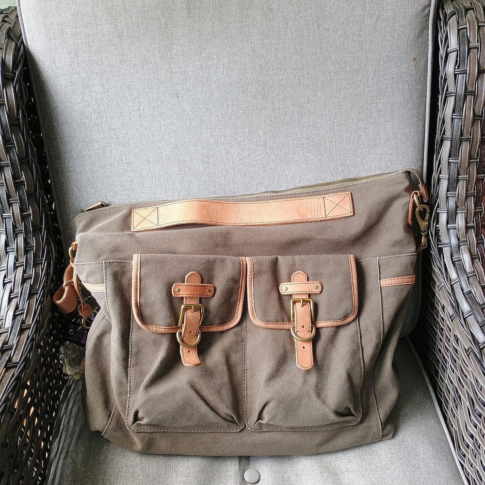 Canvas And Leather Messenger Weekender Bag